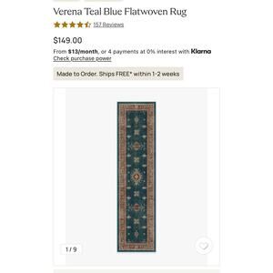 Ruggable Verena Teal Blue Flat Woven Runner Rug Cover 10x2.5